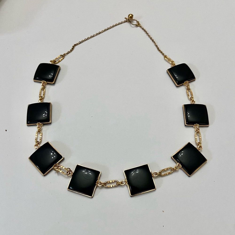 Vintage,  Gold and Black Thermoset Parure Set- Necklace, Bracelet and Earrings