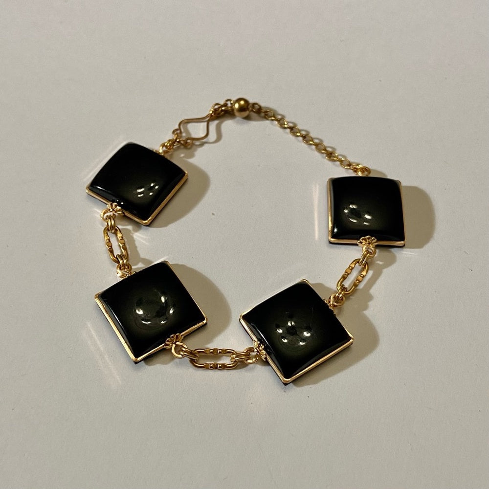 Vintage,  Gold and Black Thermoset Parure Set- Necklace, Bracelet and Earrings