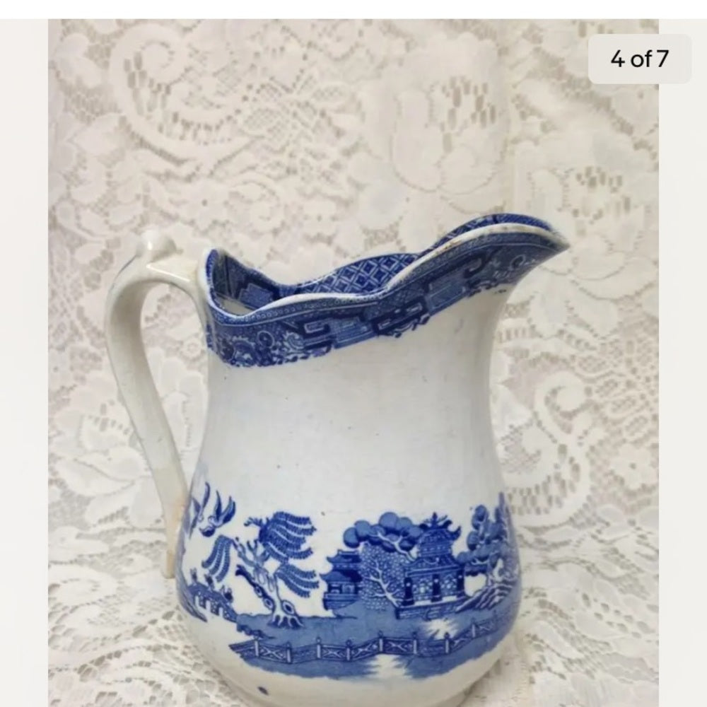 Vintage, Edge Malkin England,Blue Willow, 6.5in Pitcher with 2 Tumblers