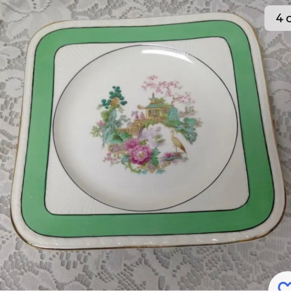 Vintage, Rare, Myott, England,Variant, GreenTrim Gaudy Blue Willow, 8in Plate
