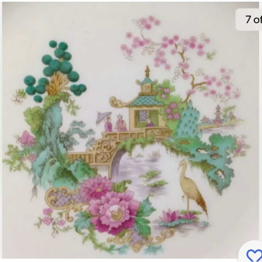 Vintage, Rare, Myott, England,Variant, GreenTrim Gaudy Blue Willow, 8in Plate
