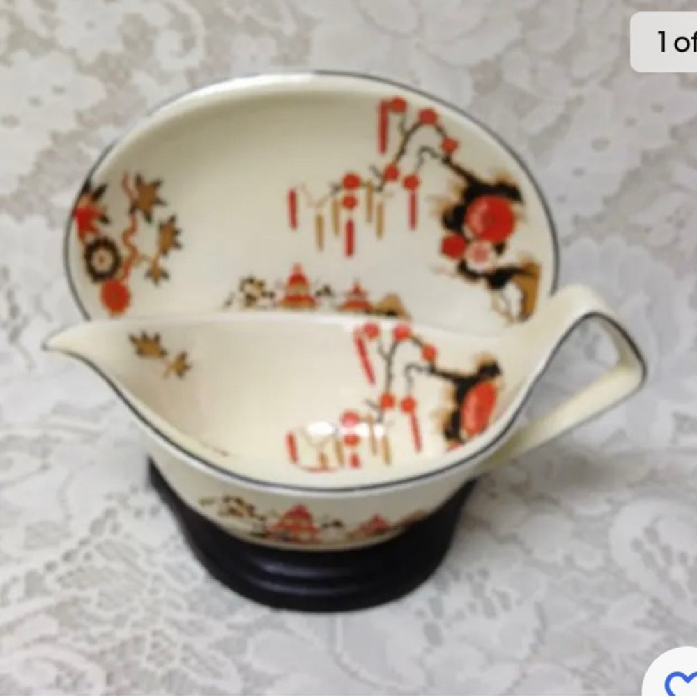 Vintage, Rare, Wedgwood, England,Variant,Gaudy Blue Willow 2pc Gravy-Sauce Boat