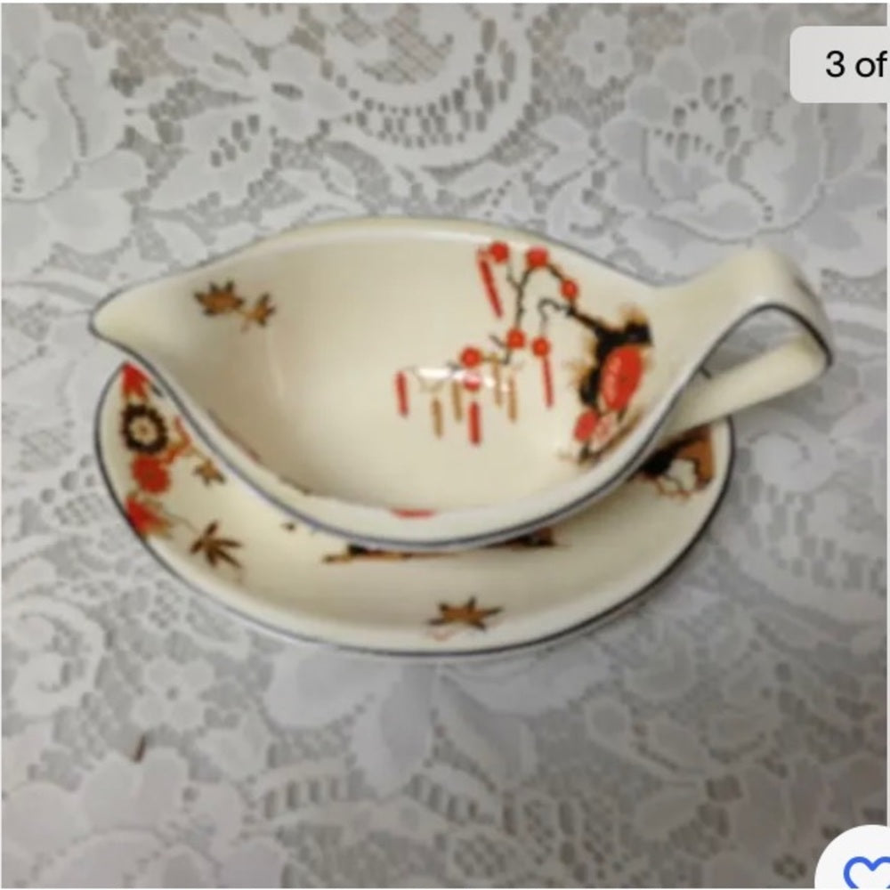 Vintage, Rare, Wedgwood, England,Variant,Gaudy Blue Willow 2pc Gravy-Sauce Boat