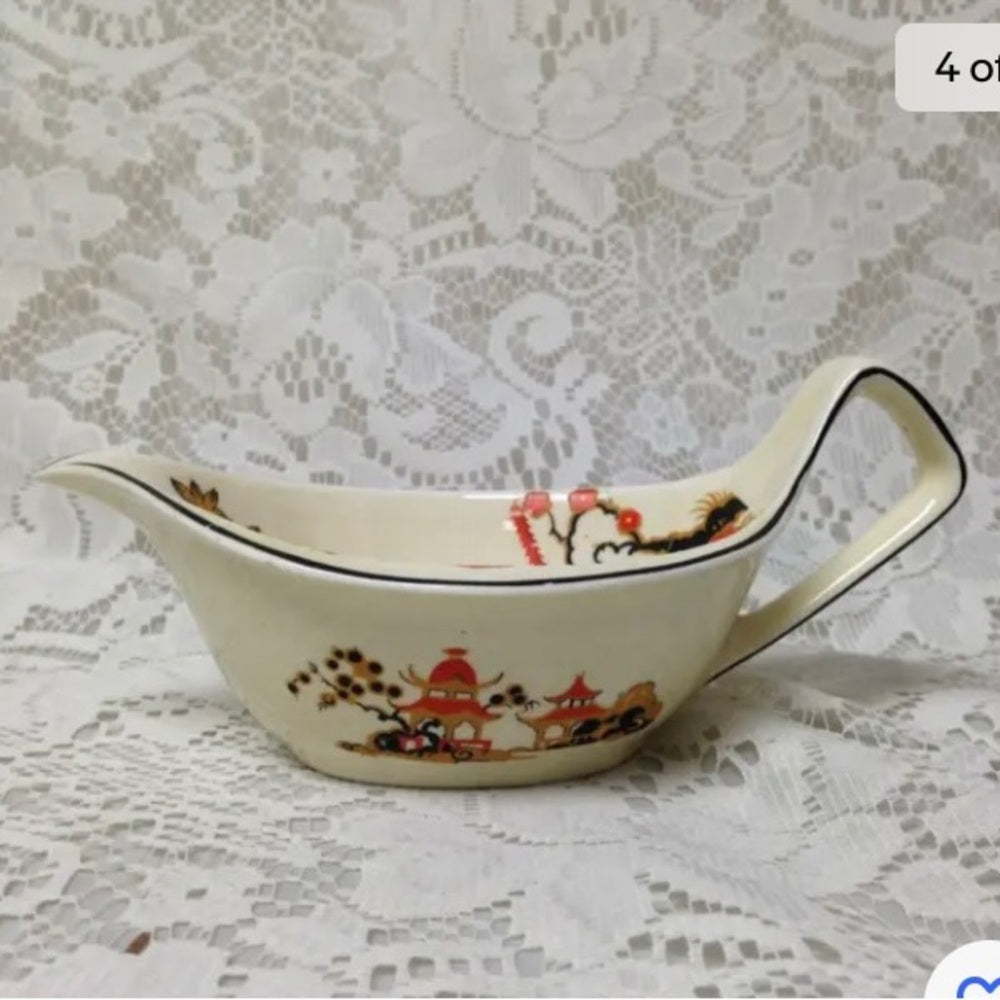Vintage, Rare, Wedgwood, England,Variant,Gaudy Blue Willow 2pc Gravy-Sauce Boat
