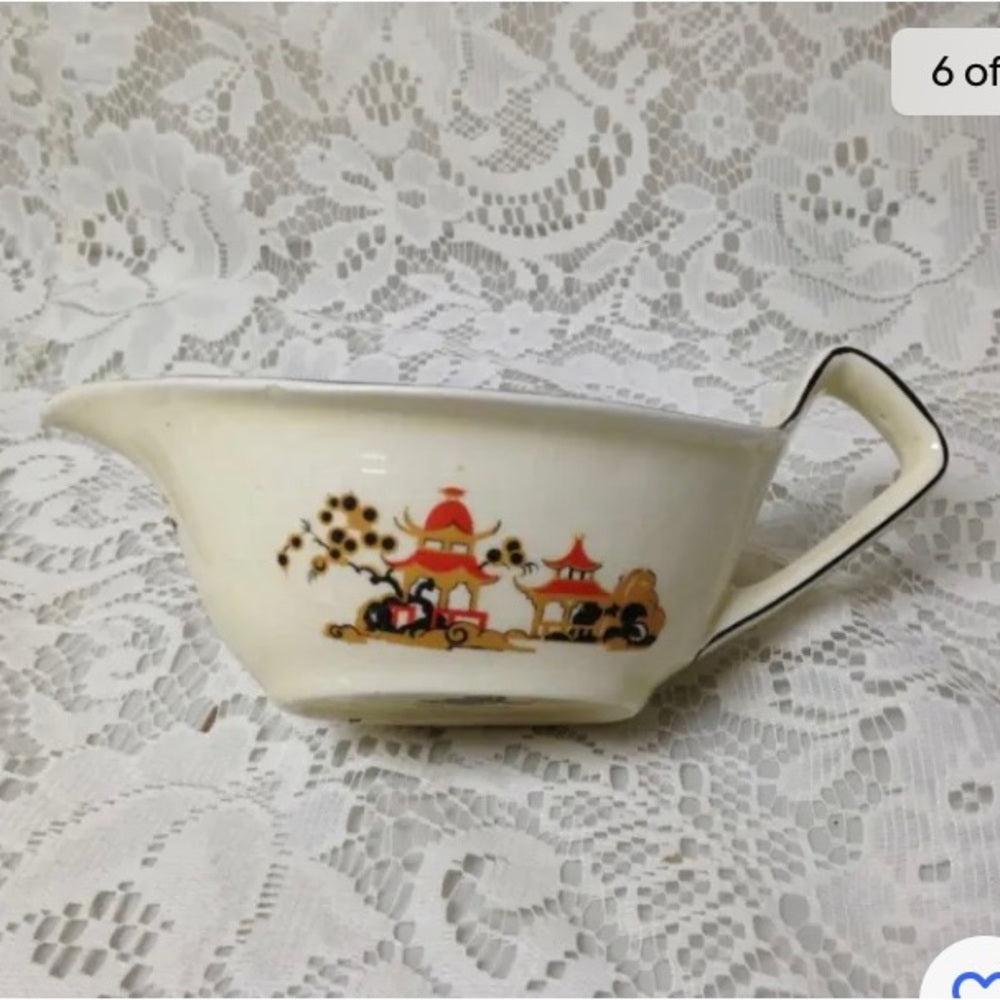 Vintage, Rare, Wedgwood, England,Variant,Gaudy Blue Willow 2pc Gravy-Sauce Boat