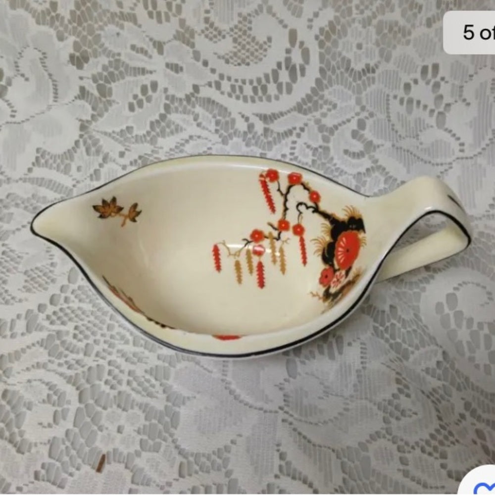 Vintage, Rare, Wedgwood, England,Variant,Gaudy Blue Willow 2pc Gravy-Sauce Boat