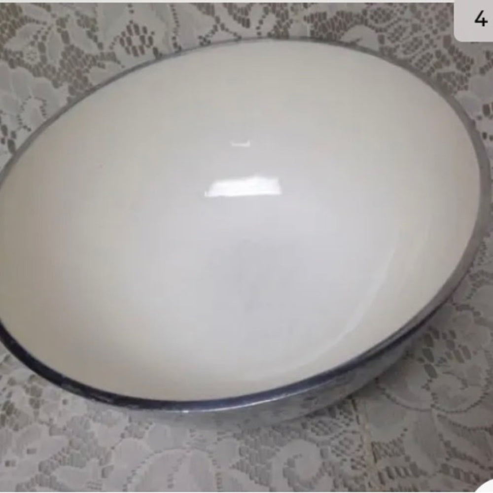 Vintage, Wallace 3pc Set Hammered Pewter-Porcelain Bowl