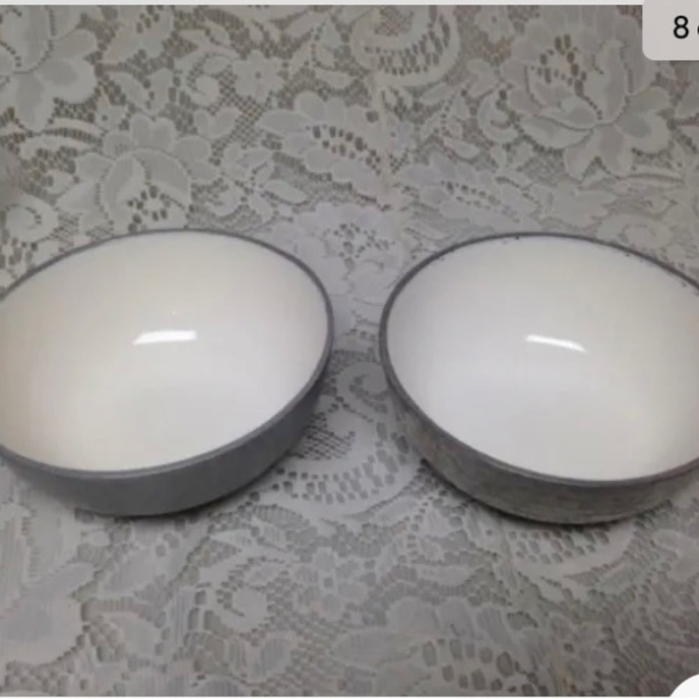 Vintage, Wallace 3pc Set Hammered Pewter-Porcelain Bowl