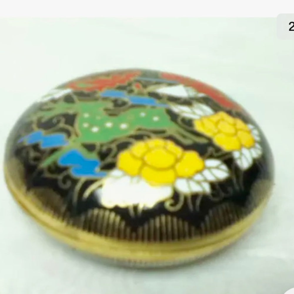Vintage, Elegant, Cloissone Round Trinket or Powder Box 1in x 2.5in