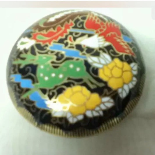 Vintage, Elegant, Cloissone Round Trinket or Powder Box 1in x 2.5in