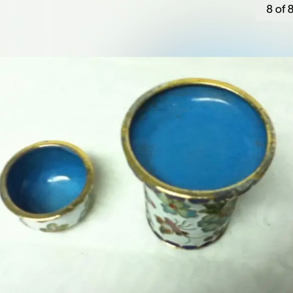Vintage, Enamel, Cloissone Style White Cigarette-Toothpick Box 3.5in x 2in