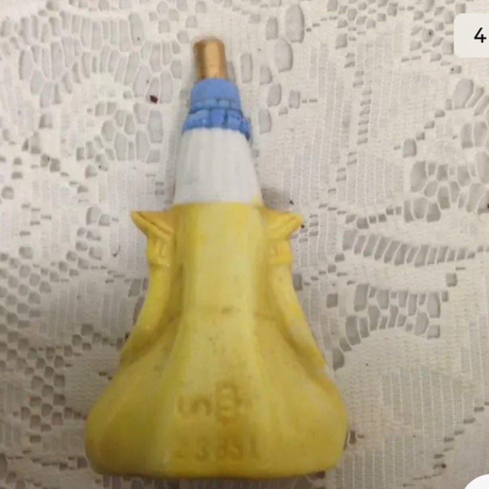 Vintage, Germany,  2pc Lady in Yellow Ceramic Snuff Bottle 3.5in H (sfta)  This