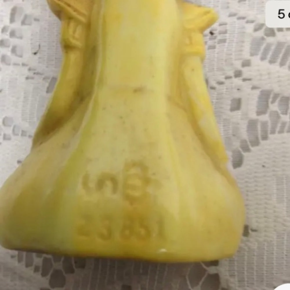 Vintage, Germany,  2pc Lady in Yellow Ceramic Snuff Bottle 3.5in H (sfta)  This