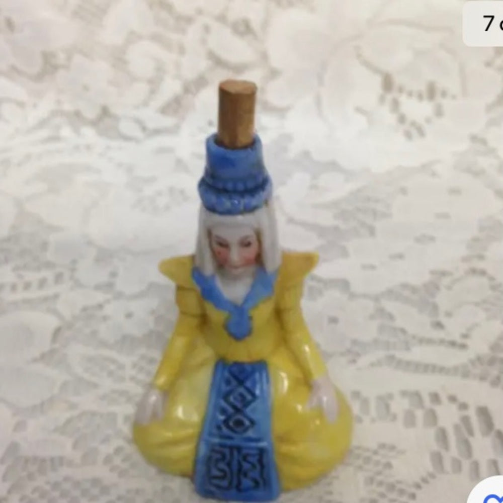 Vintage, Germany,  2pc Lady in Yellow Ceramic Snuff Bottle 3.5in H (sfta)  This