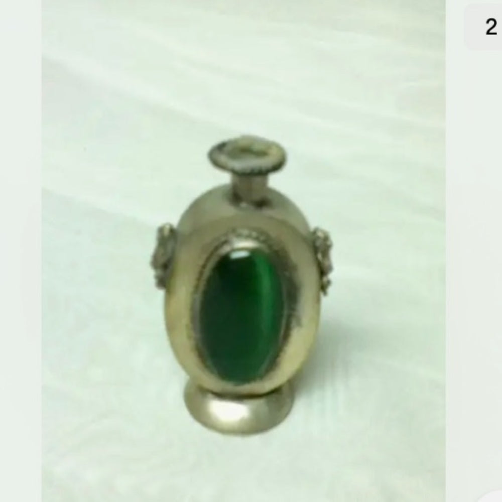 Vintage, Green and Silver Tone Snuff Bottle 2.5in H x 1.5in W