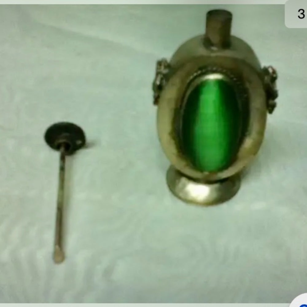 Vintage, Green and Silver Tone Snuff Bottle 2.5in H x 1.5in W