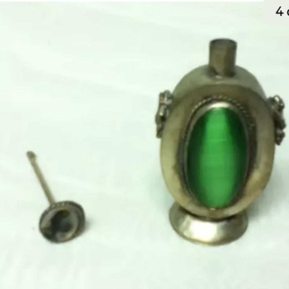 Vintage, Green and Silver Tone Snuff Bottle 2.5in H x 1.5in W
