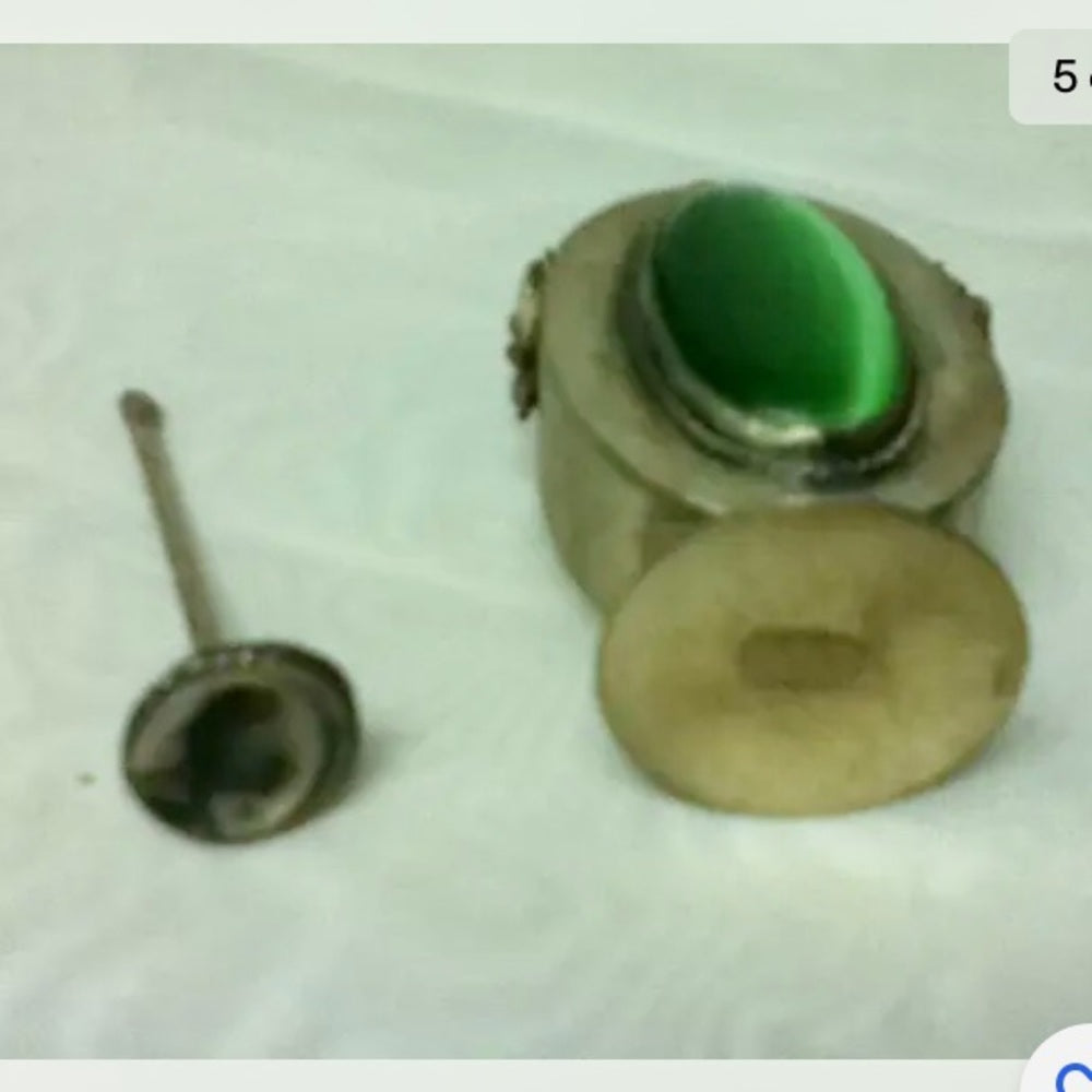Vintage, Green and Silver Tone Snuff Bottle 2.5in H x 1.5in W