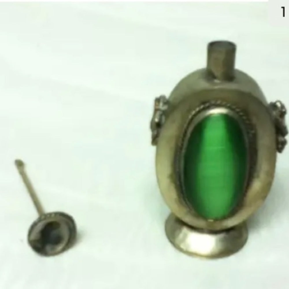 Vintage, Green and Silver Tone Snuff Bottle 2.5in H x 1.5in W