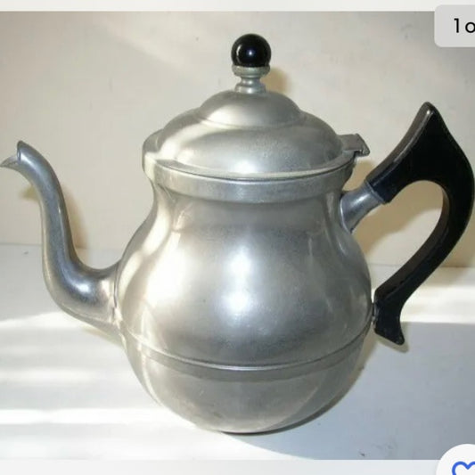 Vintage, Kar A Van 9” H x 11”W Pewter Teapot