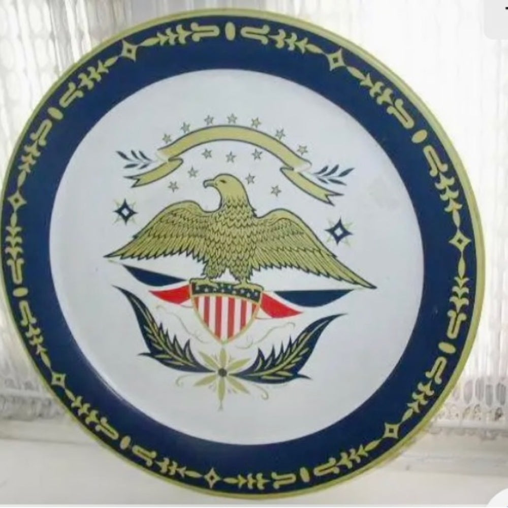Vintage, Beautiful, Large 19in Diameter Seal of USA Metal Charger