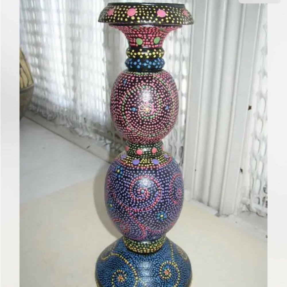 Vintage, Large, Wicker Dot Painted Candle Stand