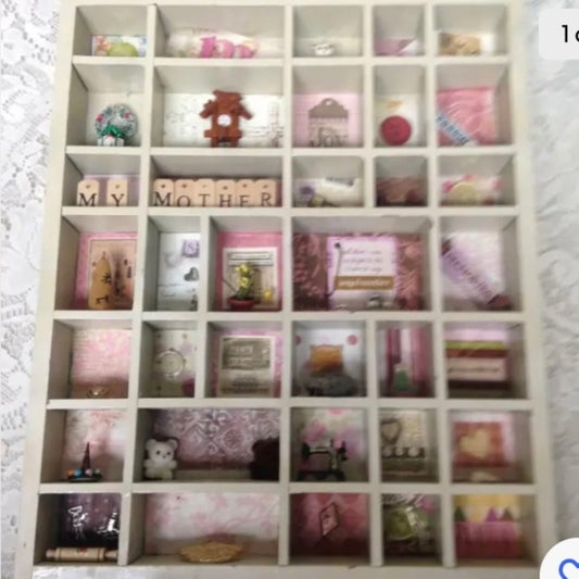 Vintage, Mothers Day, Wooden Shadow Box with Miniatures 17in x 14in x  2in