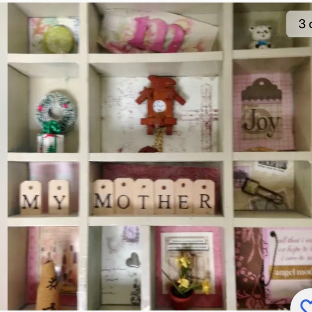 Vintage, Mothers Day, Wooden Shadow Box with Miniatures 17in x 14in x  2in
