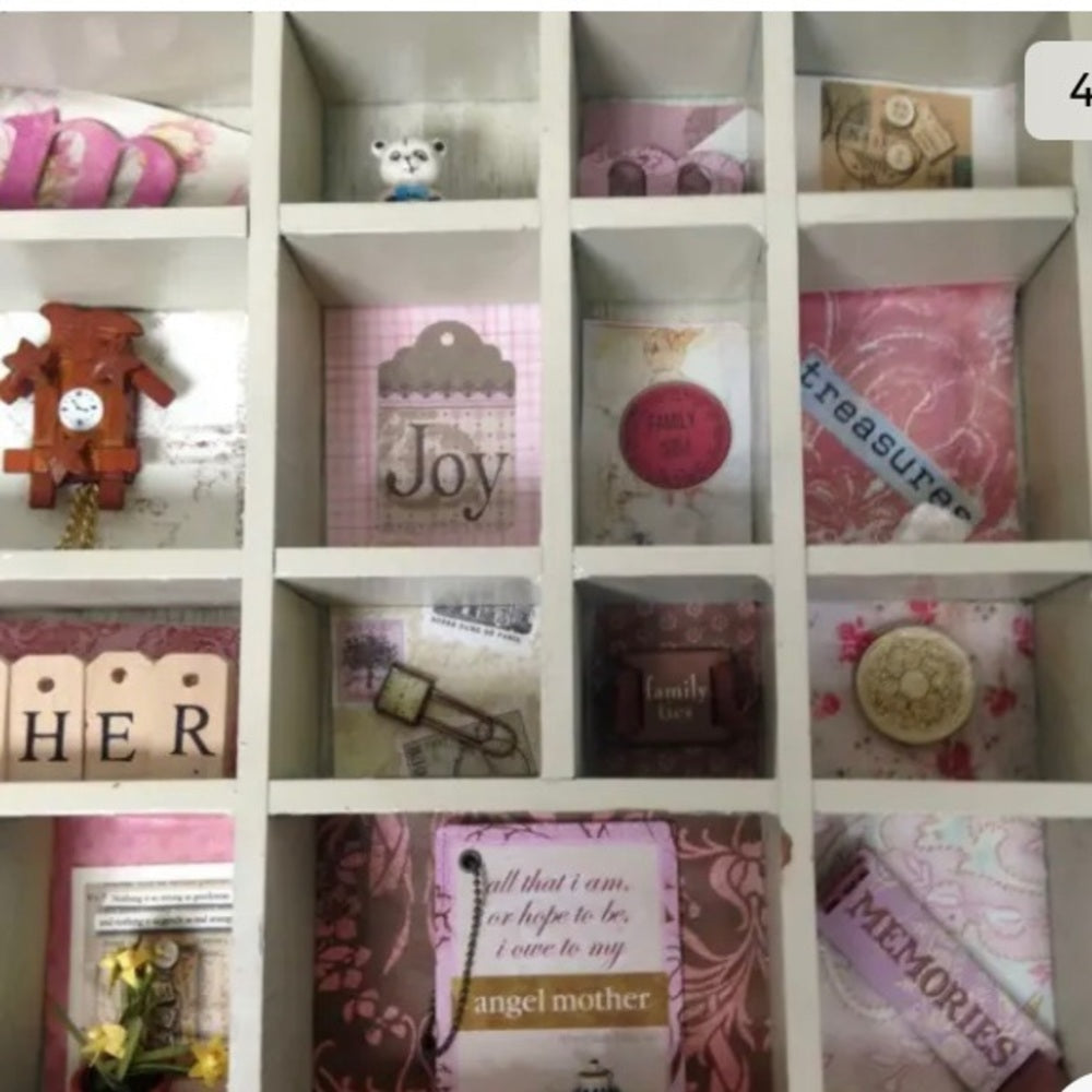 Vintage, Mothers Day, Wooden Shadow Box with Miniatures 17in x 14in x  2in
