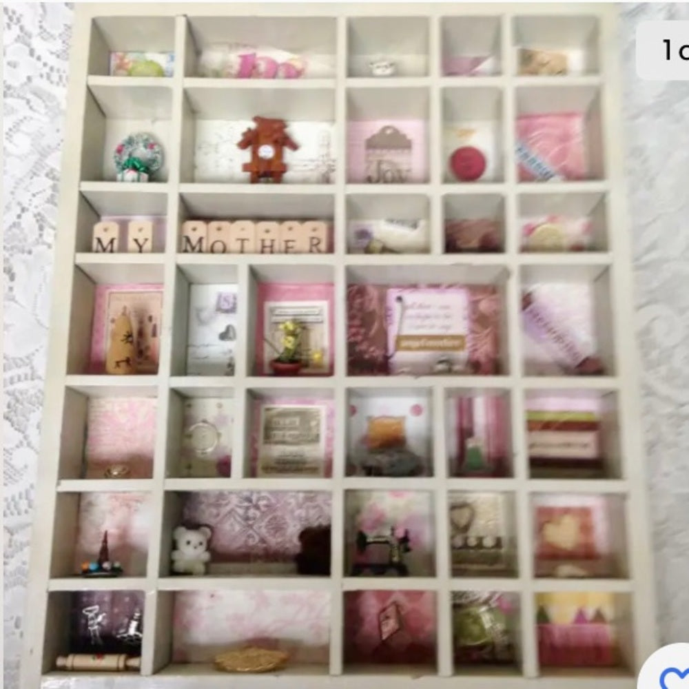 Vintage, Mothers Day, Wooden Shadow Box with Miniatures 17in x 14in x  2in