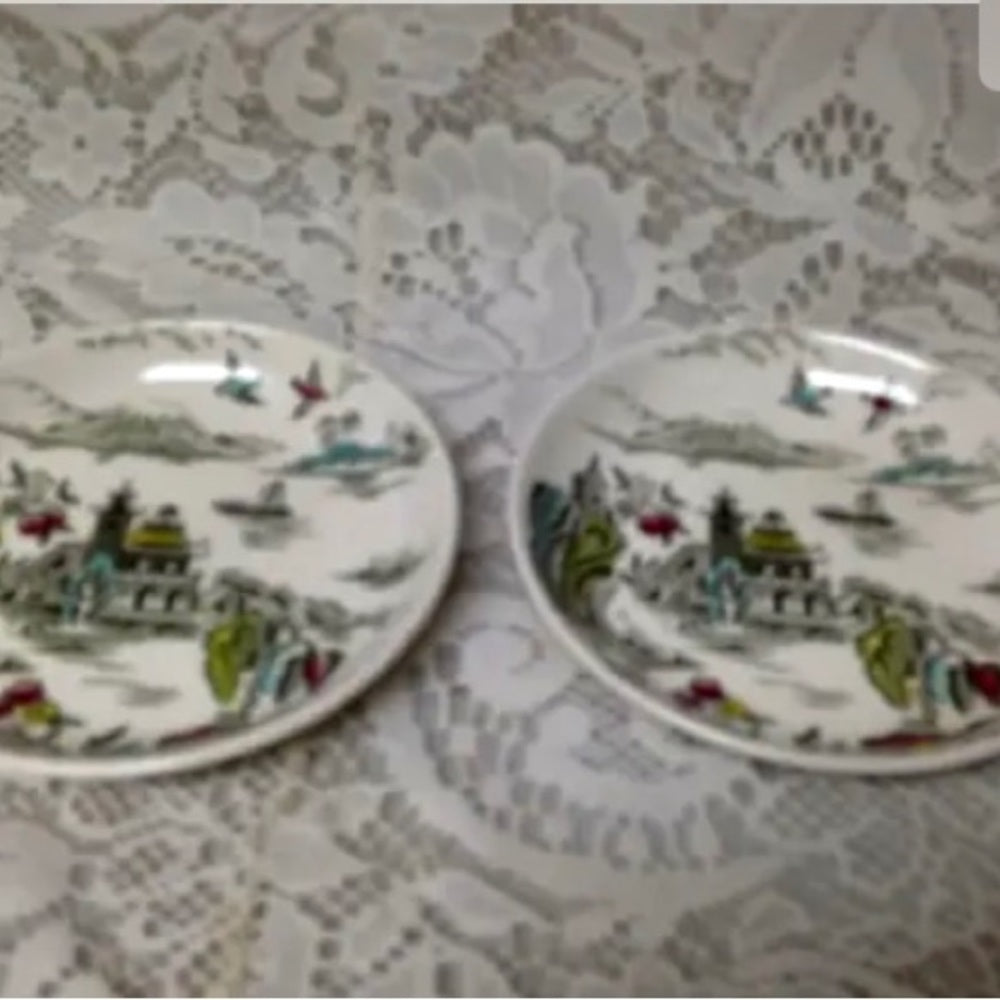 Vintage, Rare, England, Myott Gaudy Willow 2pc Butter Pat 4in D