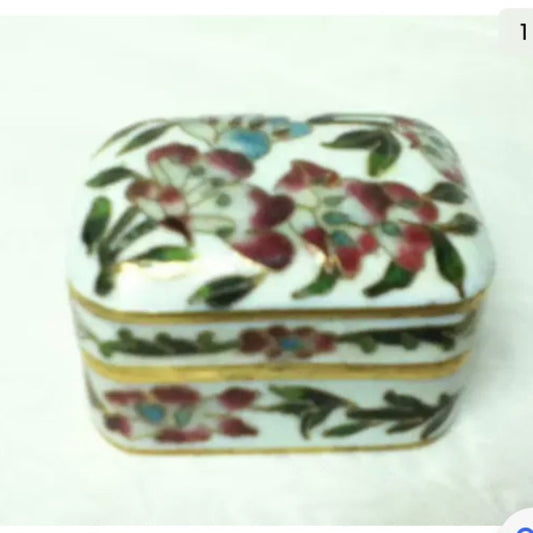 Vintage, Elegant, Cloissone Rectangular Hinged Trinket Box 2in x 1.5in x 1.5in