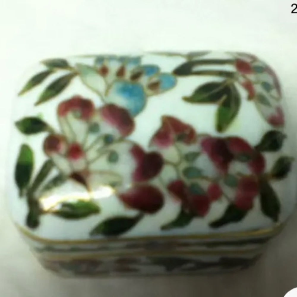 Vintage, Elegant, Cloissone Rectangular Hinged Trinket Box 2in x 1.5in x 1.5in