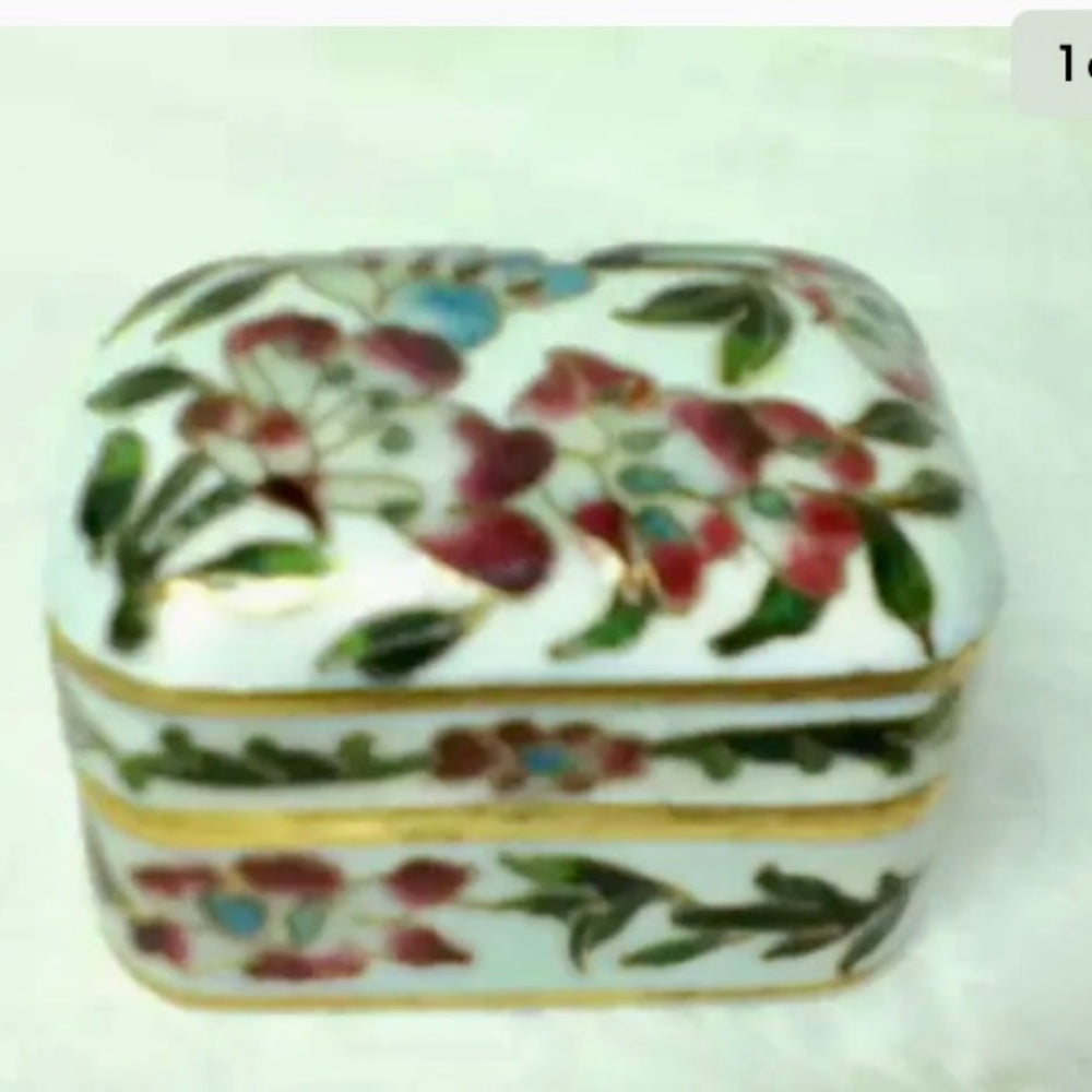 Vintage, Elegant, Cloissone Rectangular Hinged Trinket Box 2in x 1.5in x 1.5in