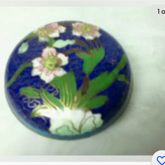 Vintage, Elegant, Cloissone Pink Carnation Round Trinket Box  2.5in x 1.5in
