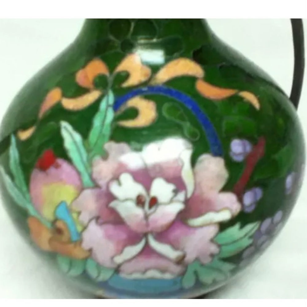 Antique, Beautiful, 7in x 5in Pink Floral Green Cloissone’  Teapot