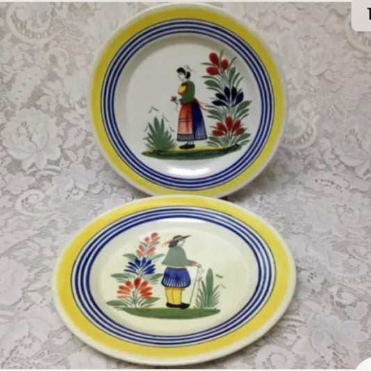 Vintage, 2-pc Henriot Quimper Dinner Plates