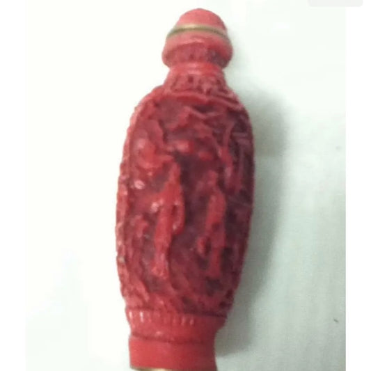 Vintage, 2pc Coral, Cinnabar Snuff Bottle 3.5in x 1.5in