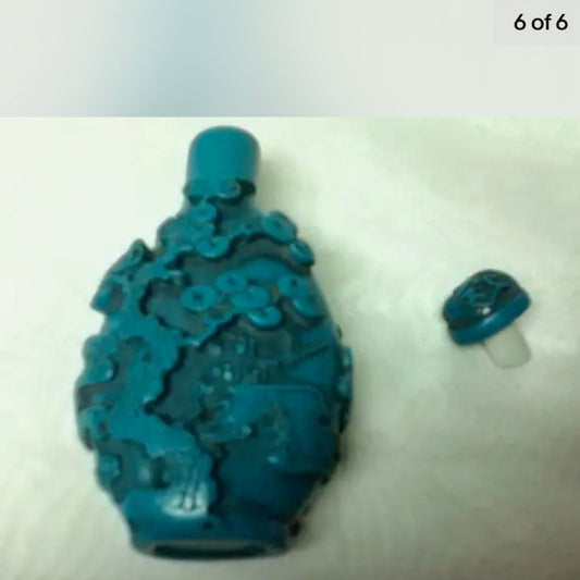 Vintage, 2pc Oval Shape Turquoise Snuff Bottle 3.5in x 2in x 1in