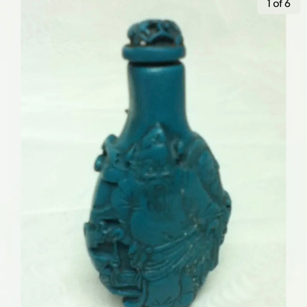 Vintage, 2pc Oval Shape Turquoise Snuff Bottle 3.5in x 2in x 1in