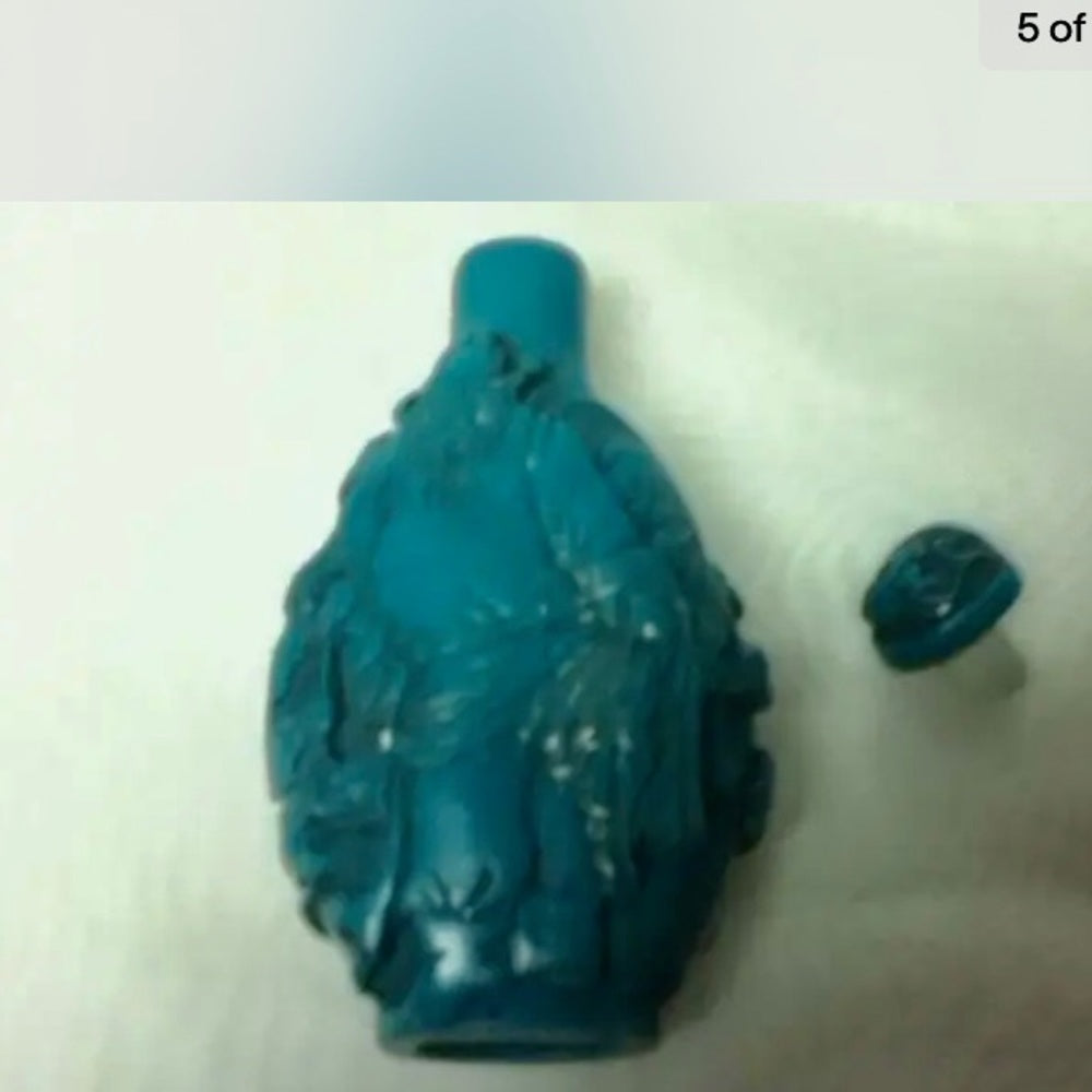 Vintage, 2pc Oval Shape Turquoise Snuff Bottle 3.5in x 2in x 1in