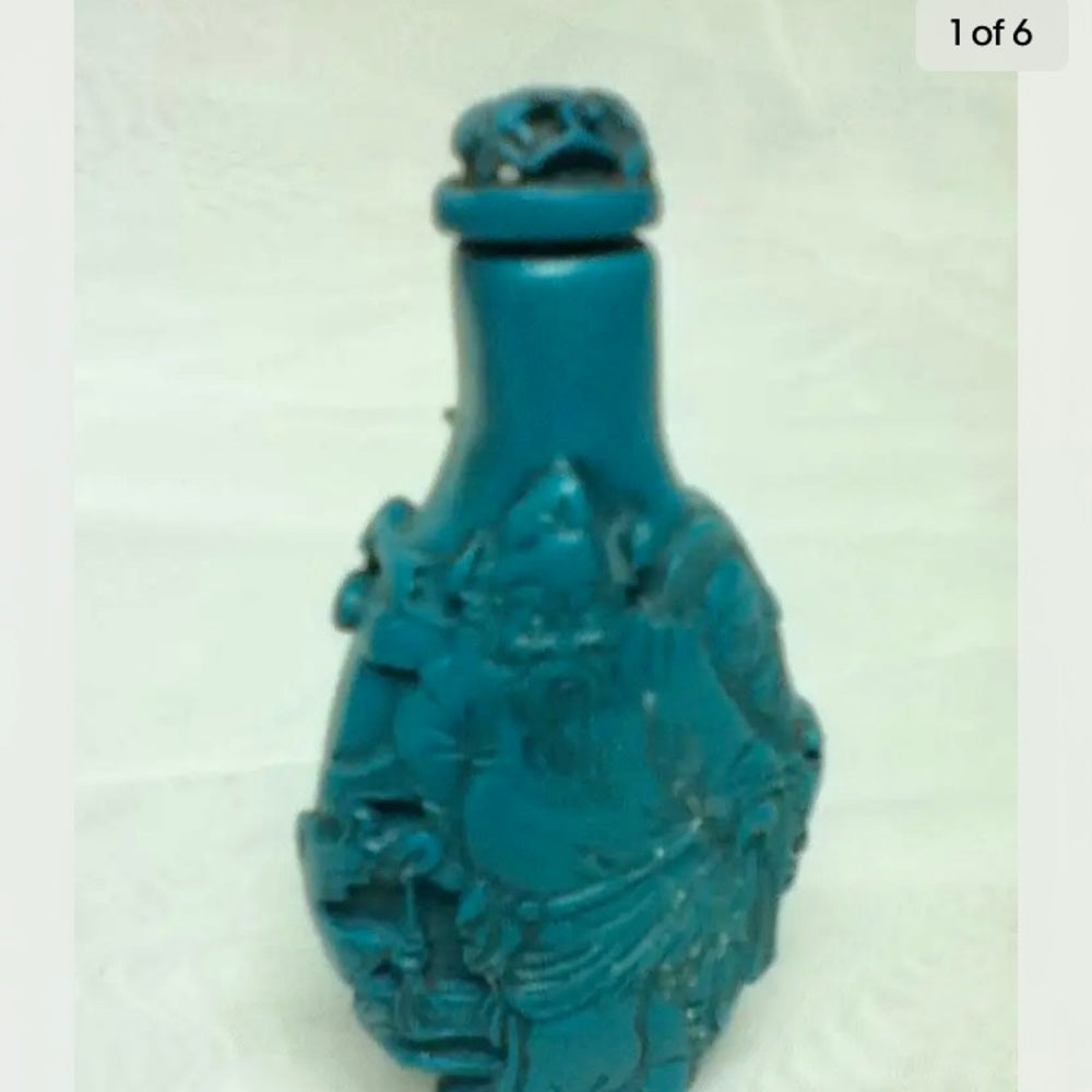 Vintage, 2pc Oval Shape Turquoise Snuff Bottle 3.5in x 2in x 1in