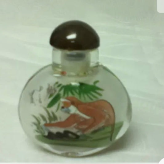 Vintage, 2pc Reverse Painted Snuff Bottle 2.5in x 1.5in