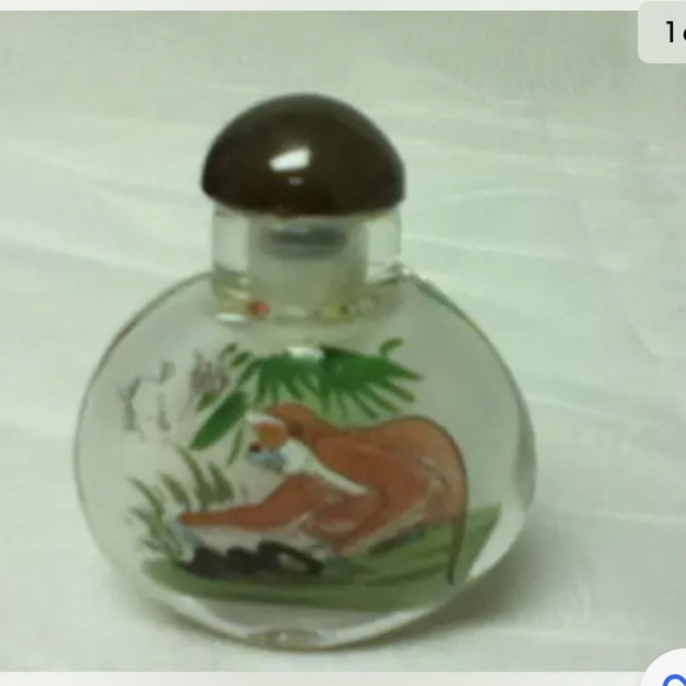 Vintage, 2pc Reverse Painted Snuff Bottle 2.5in x 1.5in