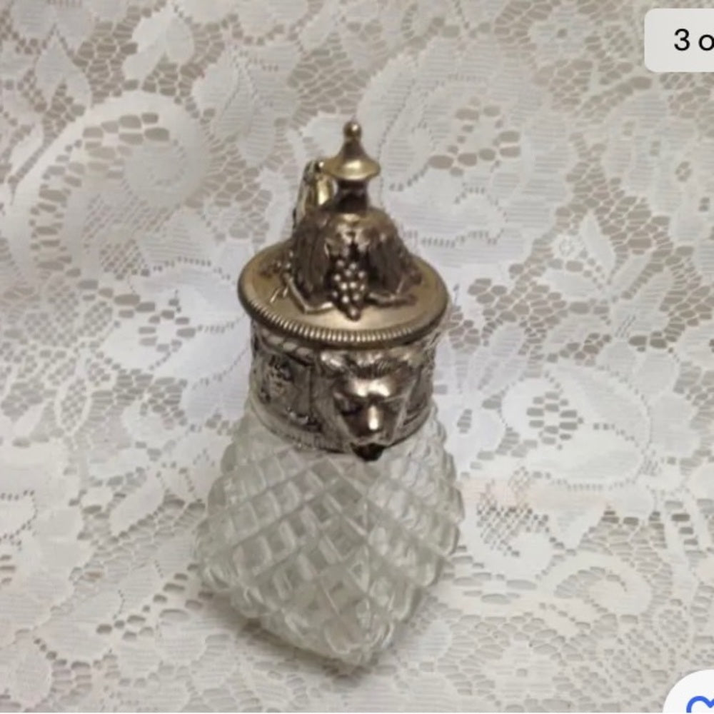 Vintage, A. Price Figural Lion's Head Silver Plated-Crystal Syrup Jug 6.5in x5in