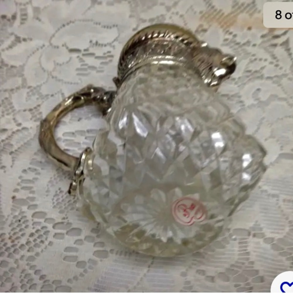Vintage, A. Price Figural Lion's Head Silver Plated-Crystal Syrup Jug 6.5in x5in