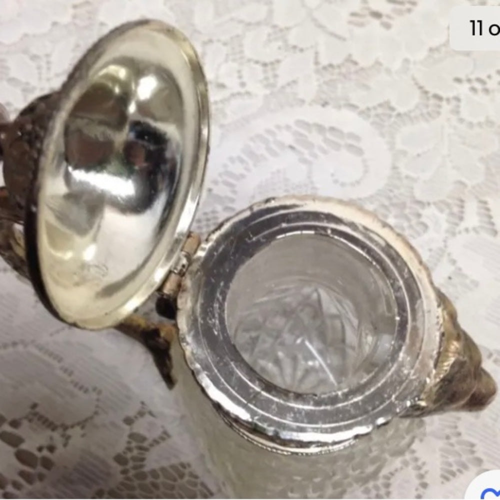 Vintage, A. Price Figural Lion's Head Silver Plated-Crystal Syrup Jug 6.5in x5in