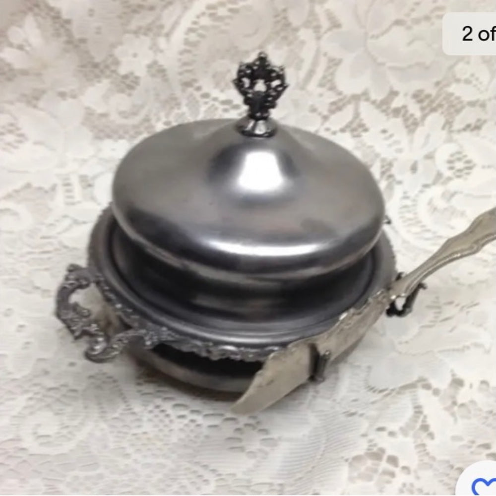 Antique, Colonial Silver Co., 4pc Quadruple Silver-plated Butter Bowl with Knif