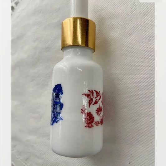 Two Sided Blue-Red Willow, 20ml Milk Glass Scent or Perfume Bottle 4in x 1.25in