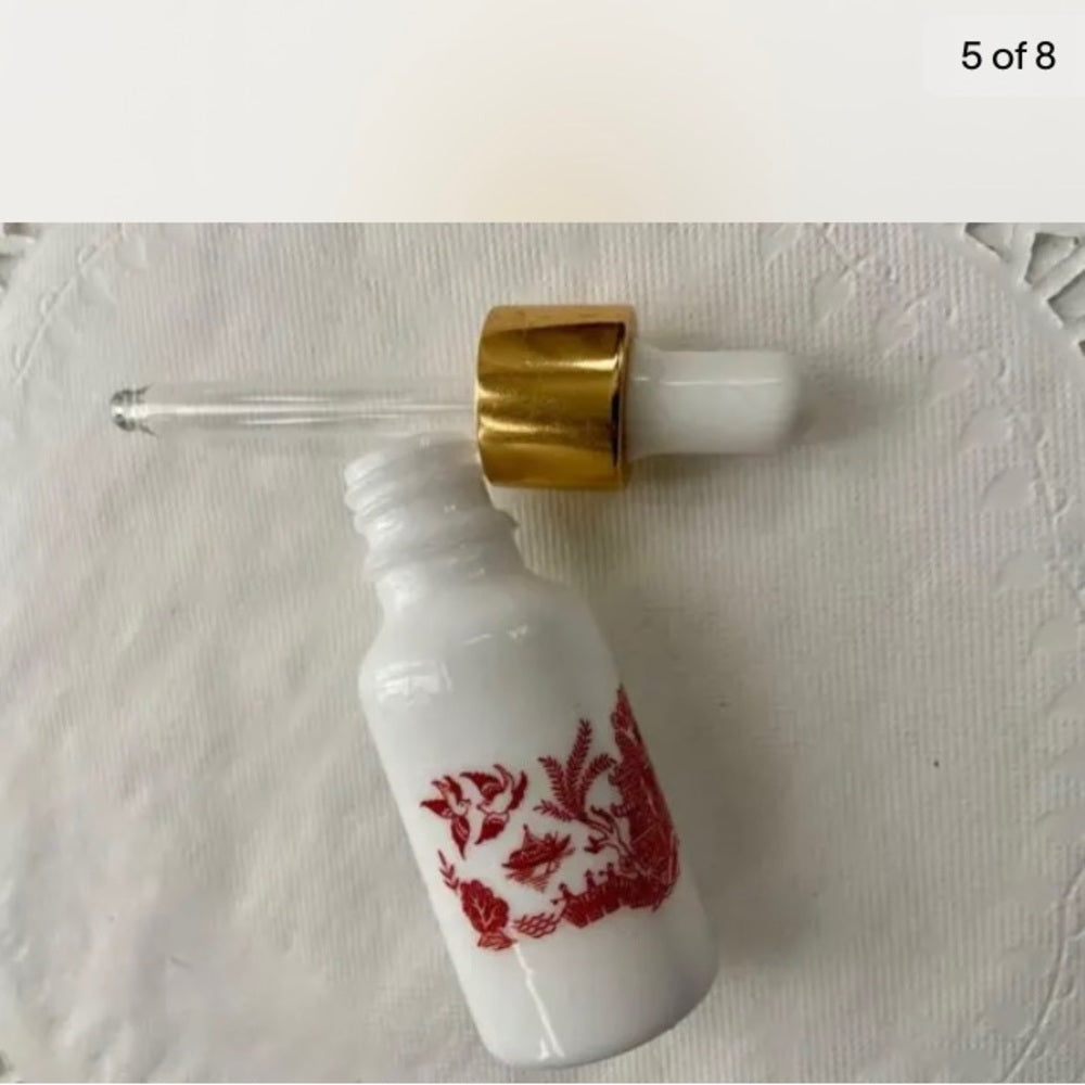 Two Sided Blue-Red Willow, 20ml Milk Glass Scent or Perfume Bottle 4in x 1.25in